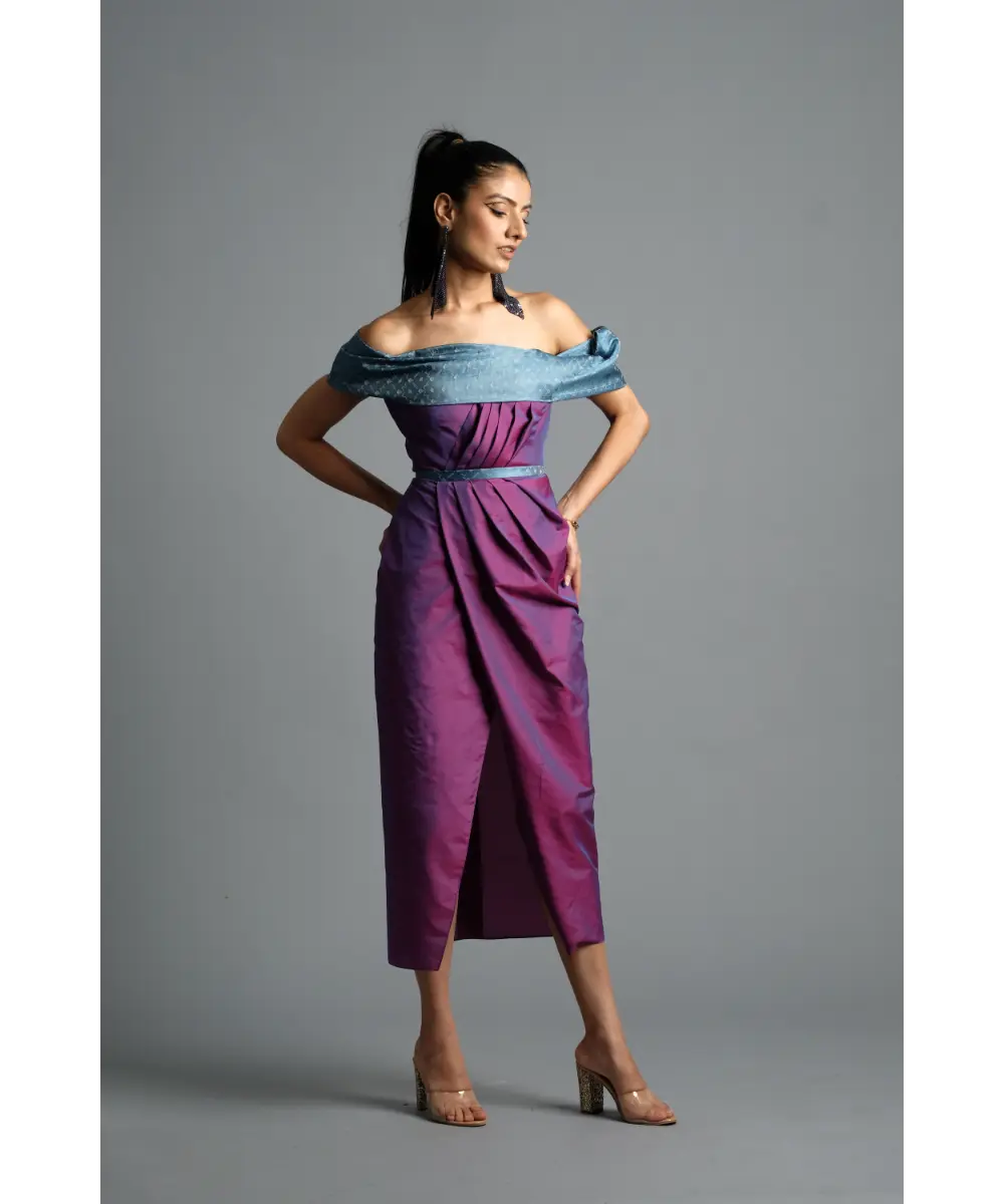 AASTHA SOOD - Dual tone pink-blue Silk Dress